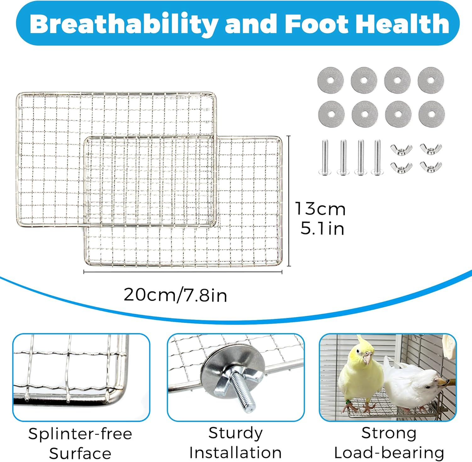 Jevnd 2Pcs Stainless Steel Bird Perches for Cage, Open-Grid Easy Clean Parrot Perch Stand, Claw-Friendly Grip Parakeet Perches Shelves, Flat Bird Platform Perch for Cockatiel, Conure, Budgie, Quaker image number 2