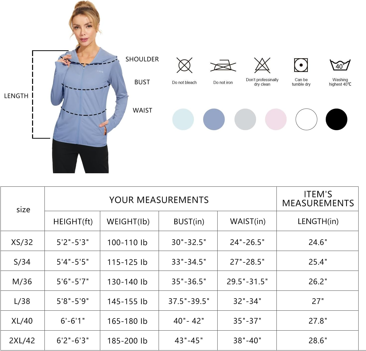 Libin Women'S Full Zip UPF 50+ Sun Protection Hoodie Jacket Long Sleeve Sun Shirt Hiking Outdoor Performance with Pockets image number 2