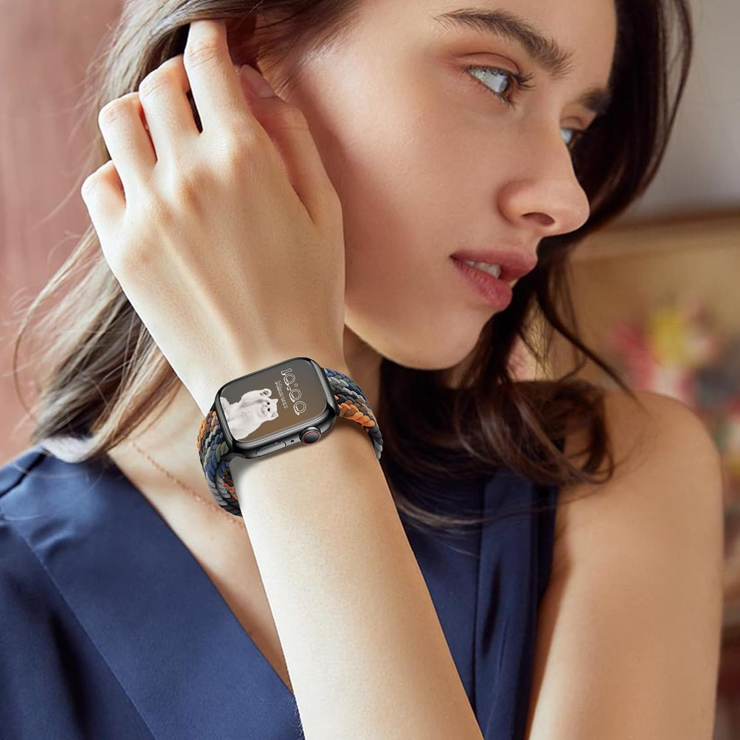 Hinnwer Geflochten Armband F&uuml;r Apple Watch Armband 46Mm 44Mm 42Mm 38Mm 40Mm 41Mm Damen Herren, Elastisch Nylon Stoff Band Mit Magnetisch Verschluss F&uuml;r Iwatch SE 2 SE Series 10 9 8 7 6 5 4 3 2 1 image number 5