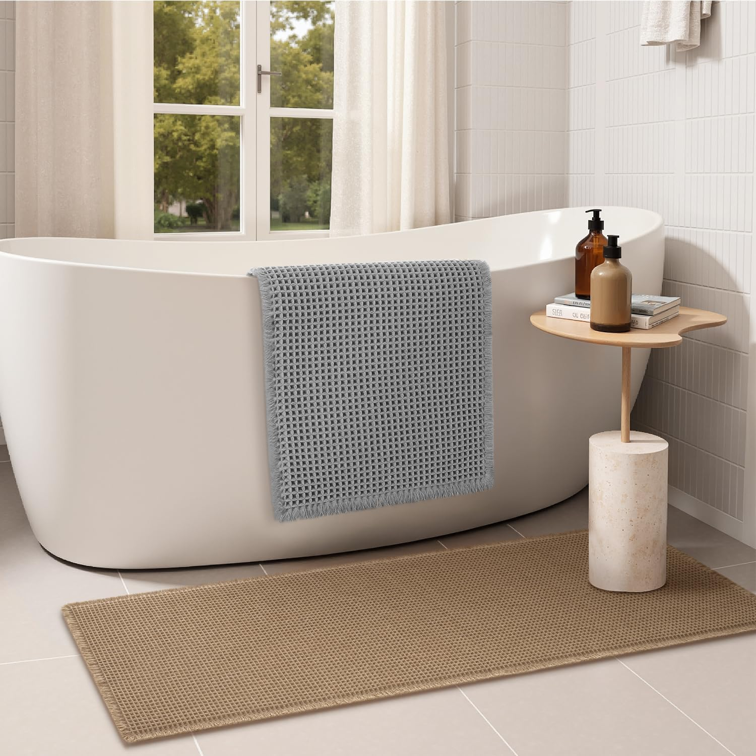 Rvolst Bath Mat Rug for Bathroom Waffle Woven Bathroom Mat Super Absorbent Machine Washable Non Slip Farmhouse Boho Bathroom Rug 46X77Cm Brown image number 7