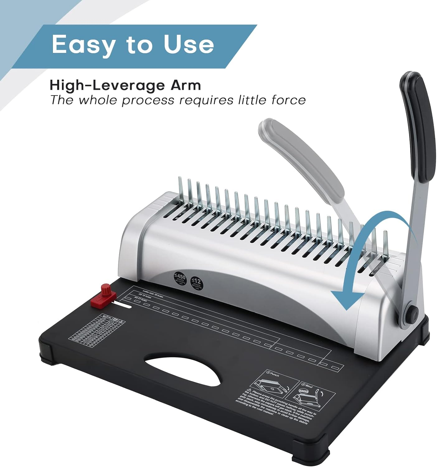 MYFULLY Comb Binding Machine, 21-Holes, 450 Sheets, Paper Punch Binder with Starter Kit 100 PCS PVC Comb Bindings Perfect for Letter Size, A4, A5 or Smaller Sizes Office Documents image number 5