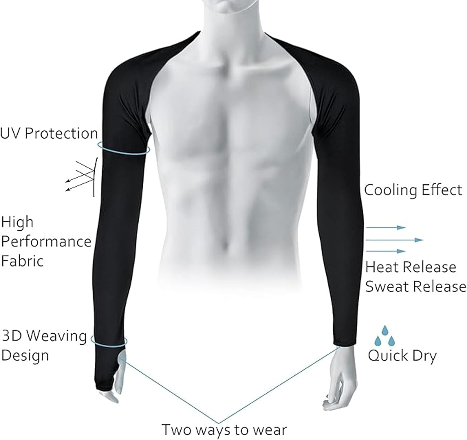 2Pcs Cooling Shawl Arm Sleeves,Cooling Sleeves Shawl Arm Covers,With Finger Holes UV Protection Arm Covers for Women Men Outdoor Sports,Golf,Outdoor Riding,Driving,Fishing, Black, Grey, Other image number 4