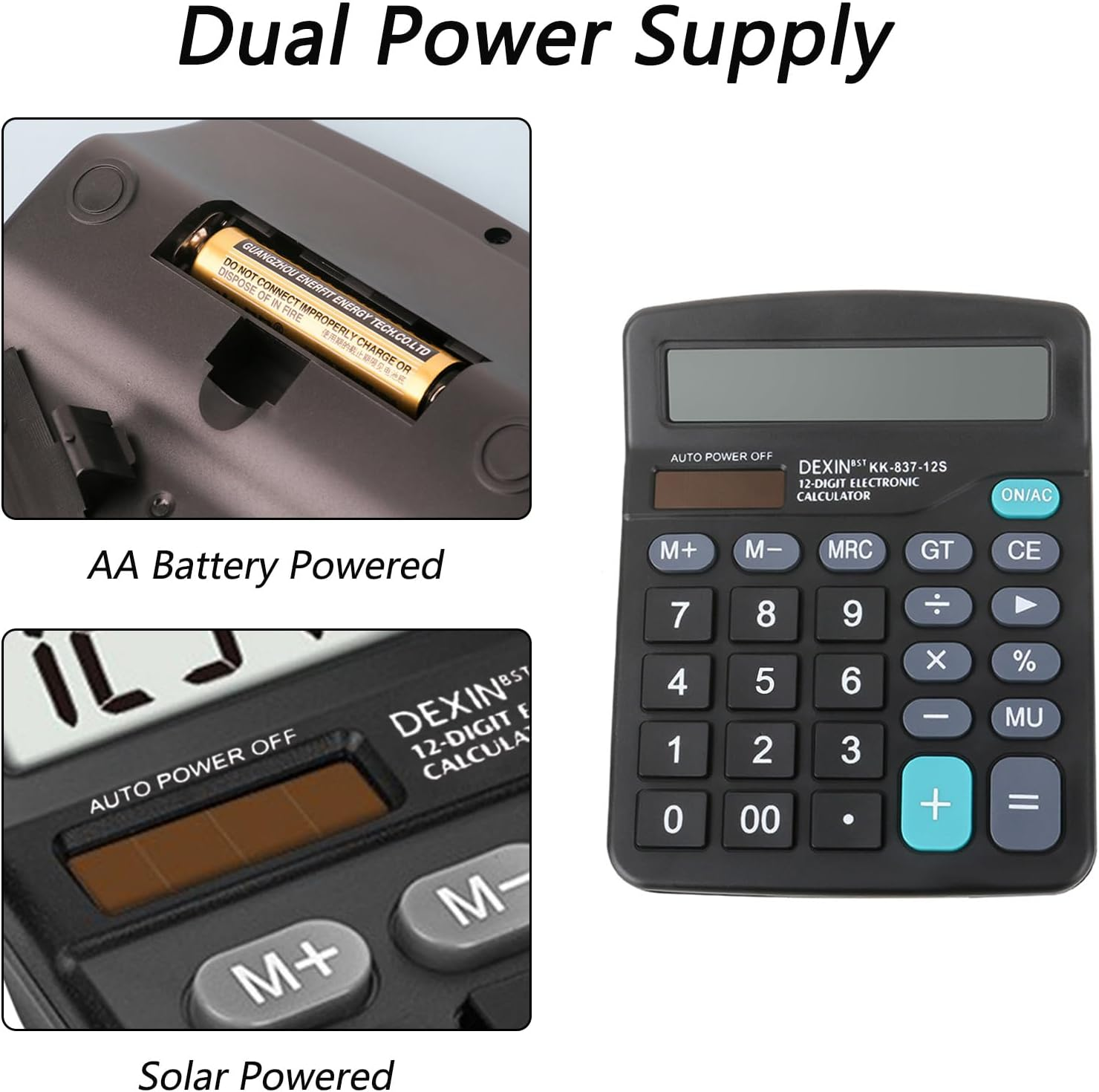 12-Digit Desktop Calculator, Solar & Battery Powered, Black, Scientific Calculator with Large Display, Standard Functions for Office & Home image number 3