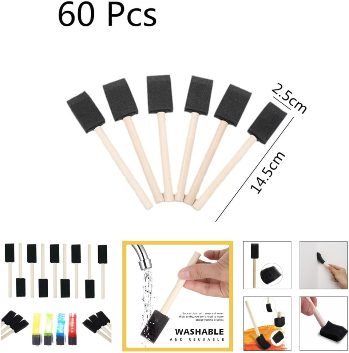 Glowify Foam Paint Brush, 100 Pieces,70 Pieces +30 Pieces, Foam Sponge Wooden Handle Paint Brush Set, Light Weight, Durable, Suitable for Acrylic, Stains, Varnish, Artworks image number 2