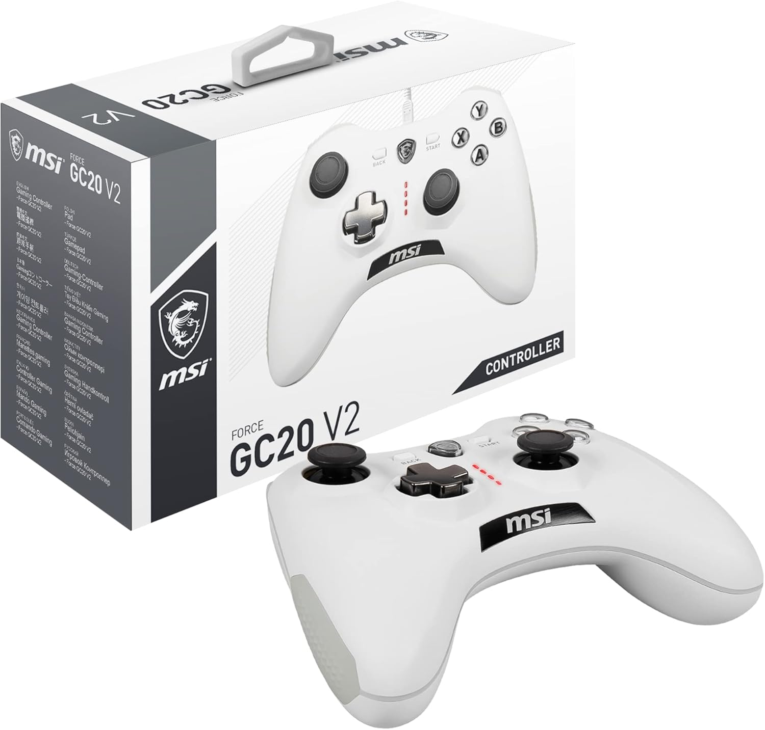 MSI FORCE GC20 V2 WHITE Wired PC Gamepad Controller - Interchangeable D-Pad Covers, Dual Vibration Motors, USB 2.0 - Wired image number 6