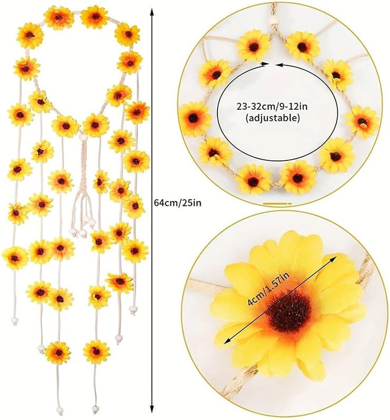 ANCLLO Daisy Hair Accessories Bohemian Daisy Headband Sunflower Crown Adjustable Tassel Hair Scrunchie Flower Headband Travel Flower Headpiece Women Cosplay Costume (White) image number 3