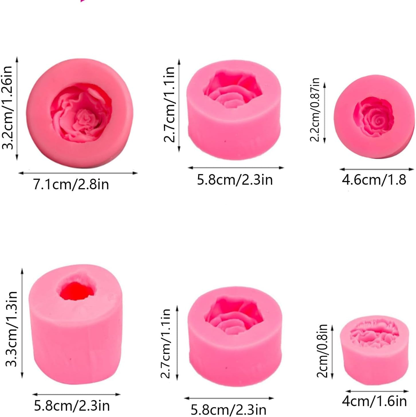6 Pieces Flower Silicone Soap Mould,Flower Fondant Mould,Rose Candle Mold,Fondant,Candy,Chocolate,Cake, Candle image number 5