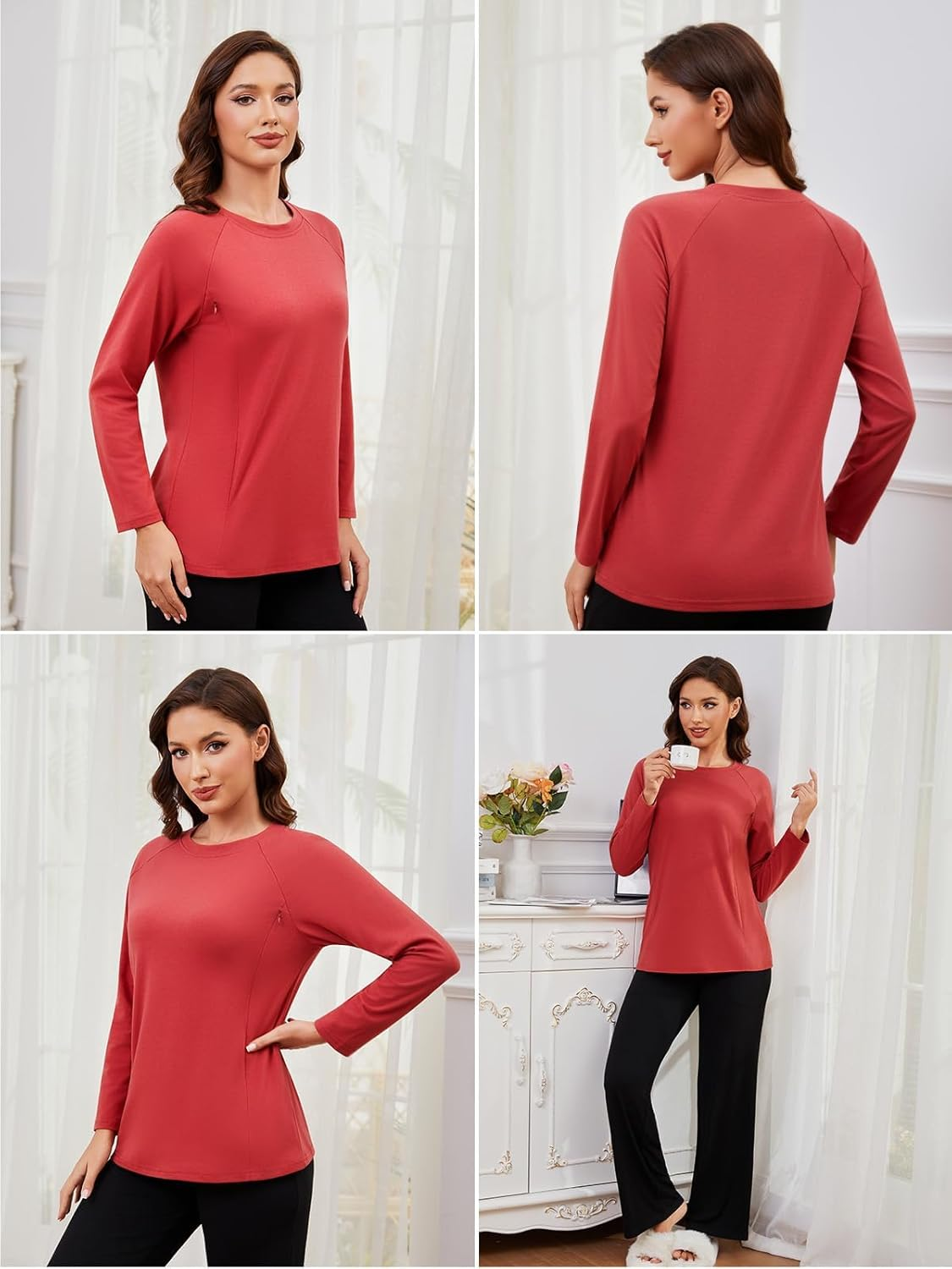 Ecavus 3-Pack Breastfeeding Shirts with Hidden Zippers Comfort and Soft Nursing Shirts for Women image number 6