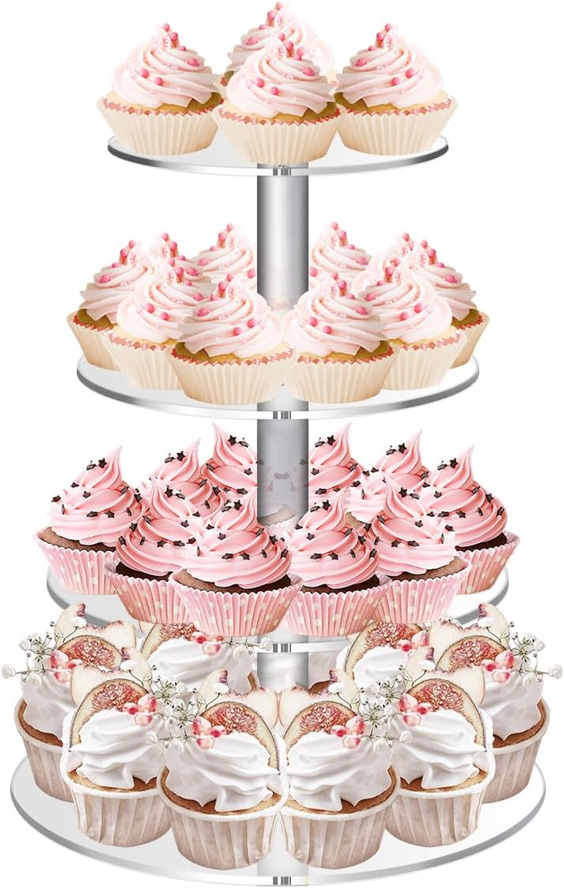 5 Tier Clear Cupcake Stand,Round Acrylic Cupcake Display Stand Dessert Tower Pastry Stand for Wedding Birthday Theme Party- 15.7 Inches (Transparent）