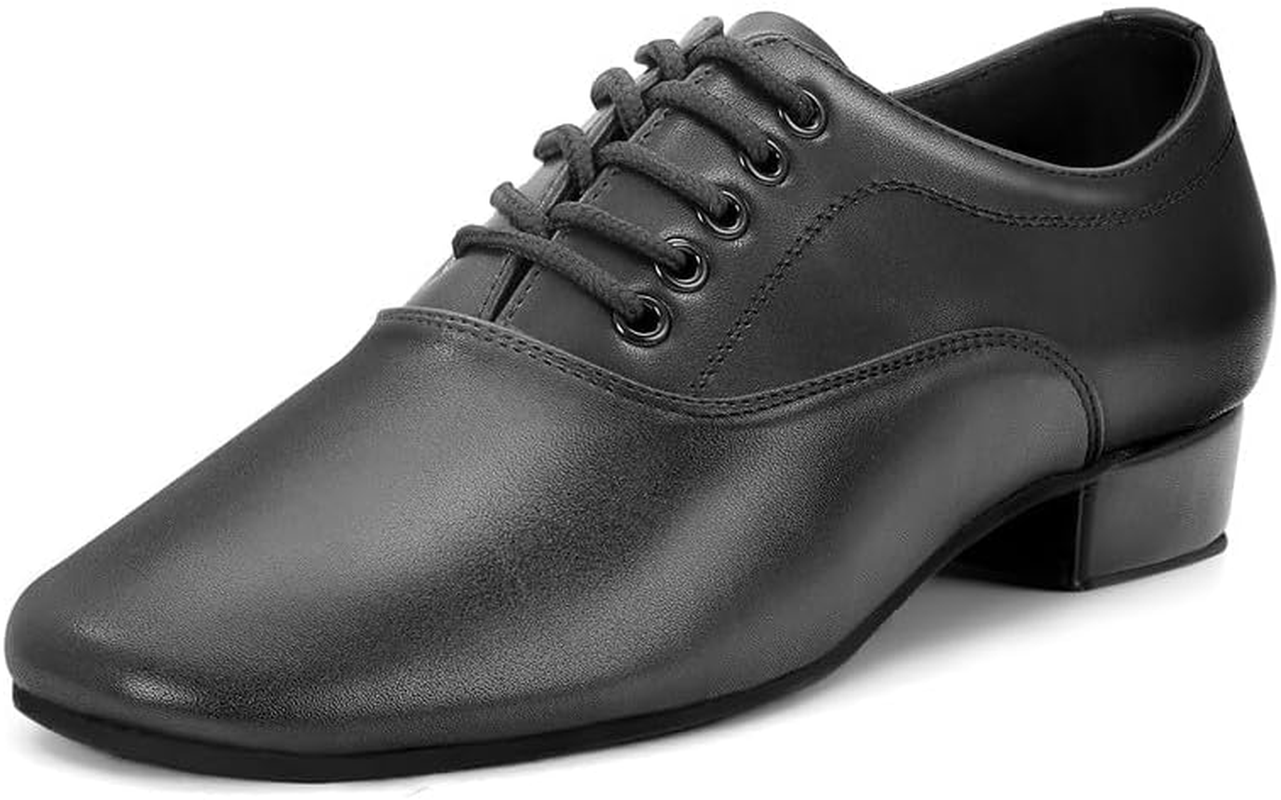 Men'S Ballroom Dance Shoes Leather Lace-Up Dancing Shoes Character Shoes for Latin Tango Salsa Waltz, Black