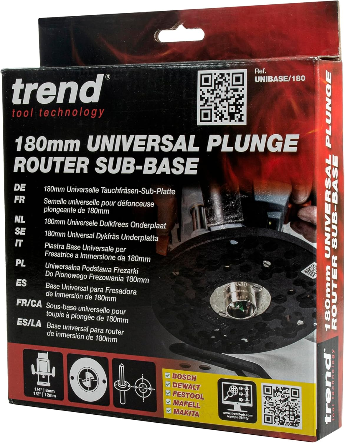 Trend Large Universal Plunge Router Sub-Base, 180Mm, Enhanced Compatibility for 1/2 Inch Plunge Routers, UNIBASE/180 image number 1