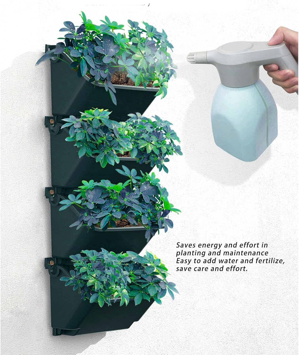 Vertical Garden Planter for Indoor and Outdoor Plants, 4 Pots Hanging Vertical Wall Planter, Wall Mounted Vertical Hanging Wall Planter for Yard Garden Fence Home image number 4