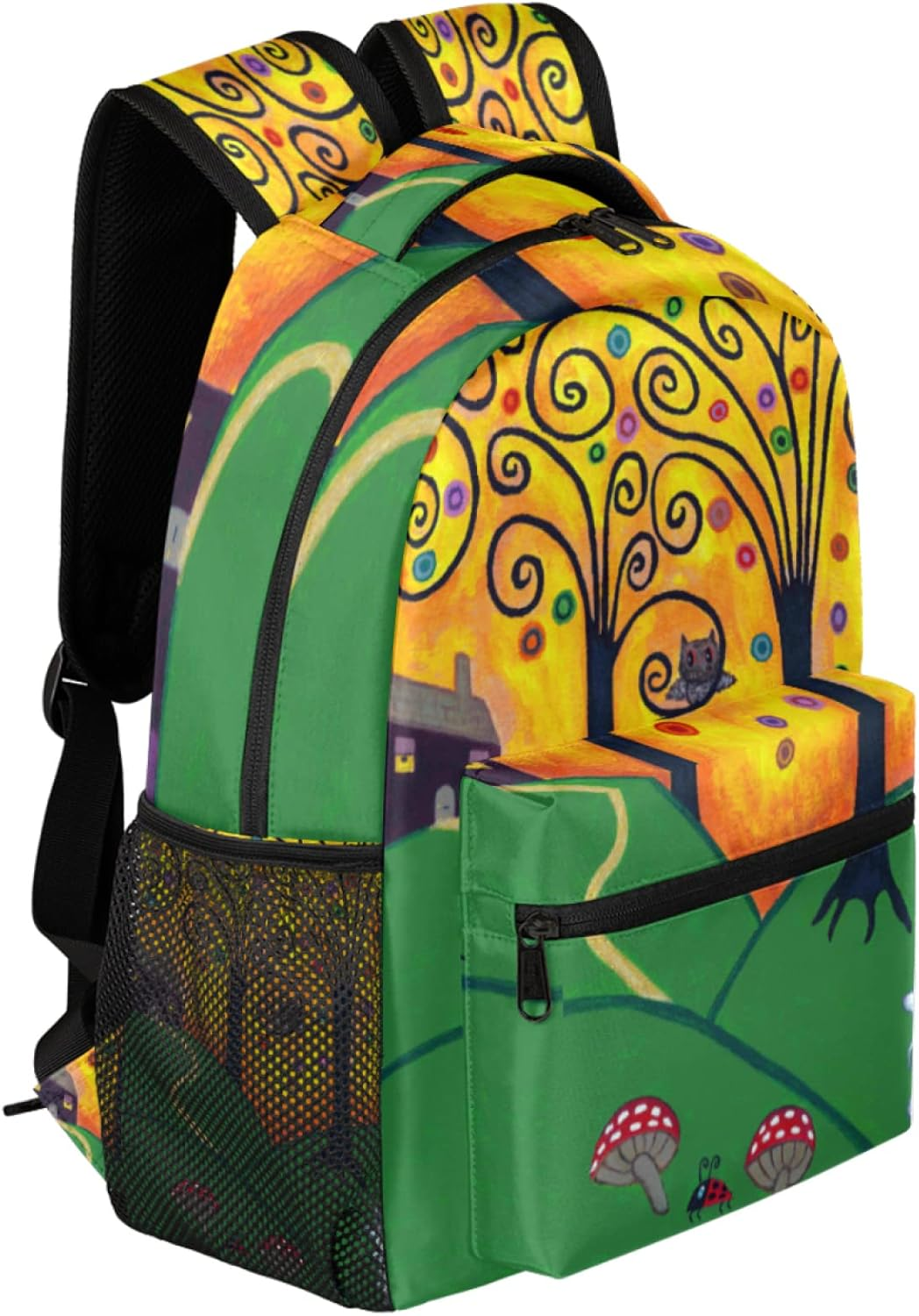 Tropicallife Folk Art Oil Painting Backpack Lightweight Waterproof Travel Rucksack Ladybird Pattern Stylish Backpack for Man Women image number 2