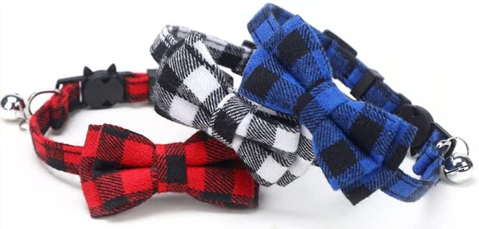 Weforu 2PCS Cat Collar, Small Dog Collar with Cute Bow Tie and Bell Adjustable Plaid Safety Kitten Collars for Cats Kitty Puppy image number 1