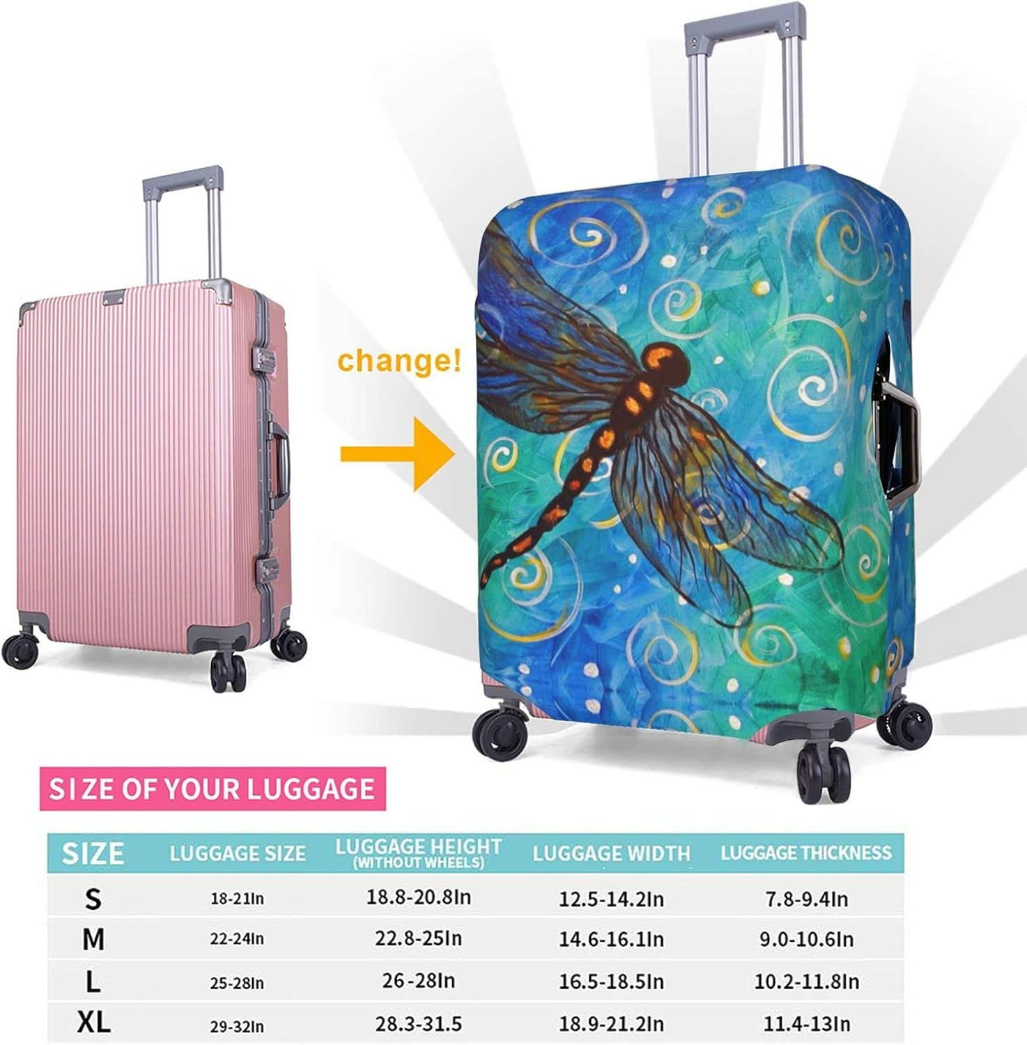 Dragonfly Luggage Cover Anti-Scratch Suitcase Protector Fits 18-32 Inch Luggage