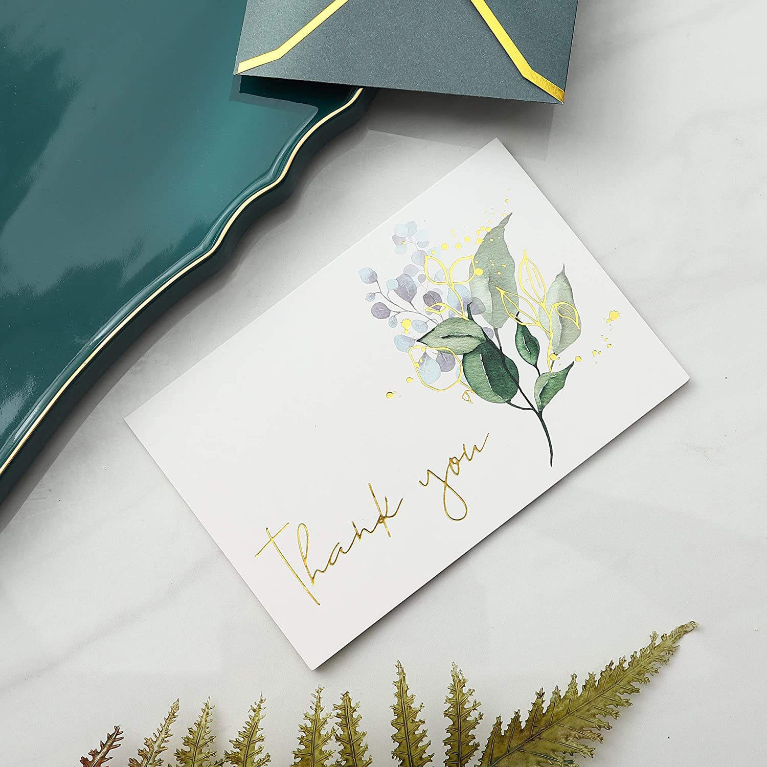 Heavy Duty Thank You Cards with Envelopes - 36 PK Gold Notes 4X6 Inches Baby Shower Wedding Small Business Graduation Funeral Bridal (Greenery) image number 4