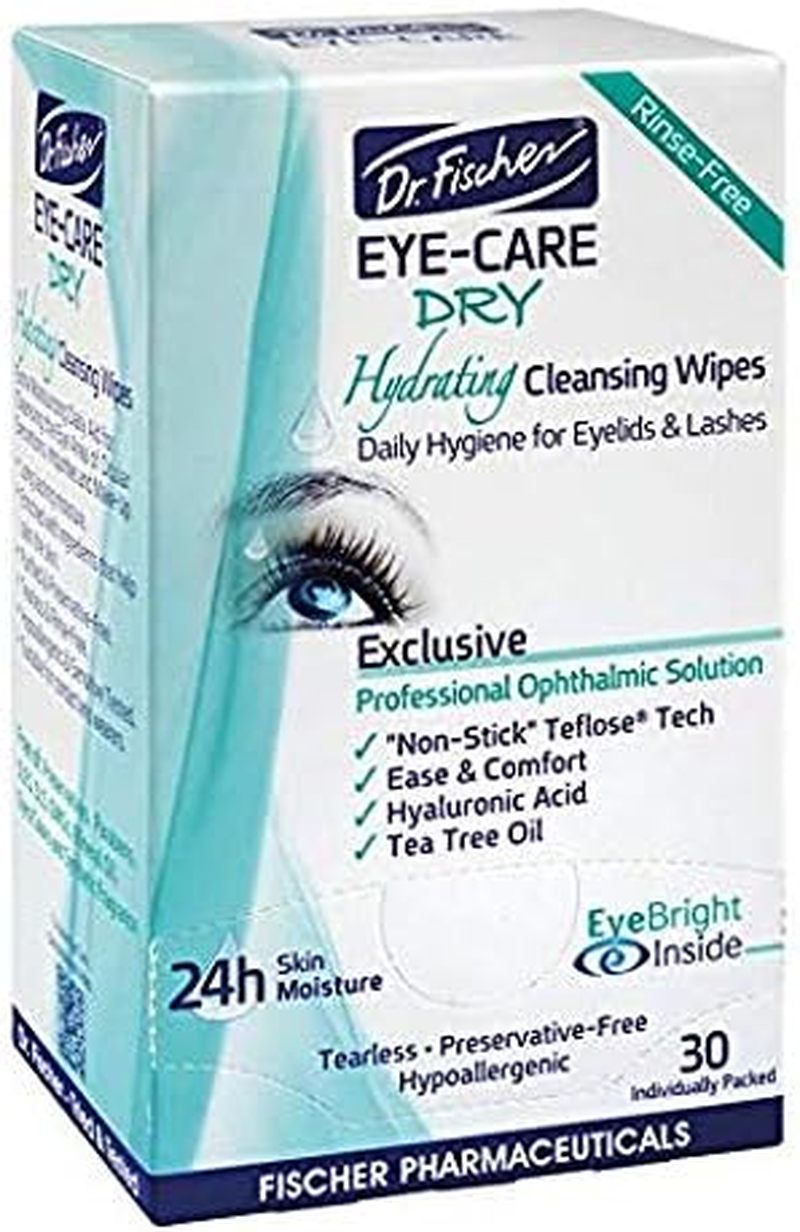 Dr. Fischer Eye Care Dry - Complementary Aid for Dry Eye Syndrome. Daily Hydrating Eyelid Wipes to Clean, Soften & Moisturize the Eye Area of Ocular Secretions and Irritations (Twin Pack, 60 Wipes) image number 1