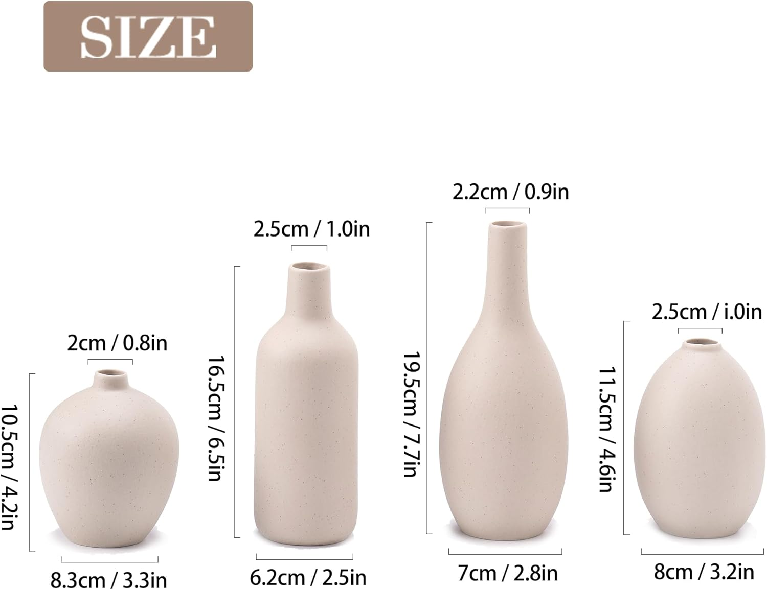VASETOPIA Beige Vase Set of 4, Elegant Ceramic Flower Vase Minimalist Boho Home Decorations for Living Room, Table, Gifts (09 Beige) - 08 Beige image number 1