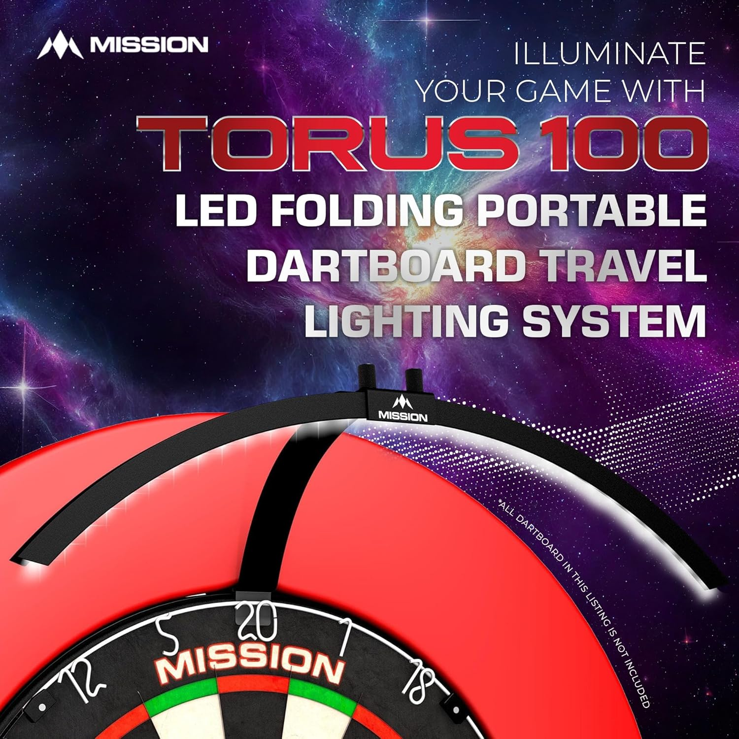 Mission Darts TOR100 Torus 100 | Dartboard LED Folding Portable Travel Lighting System, Sand Blasted Black image number 5