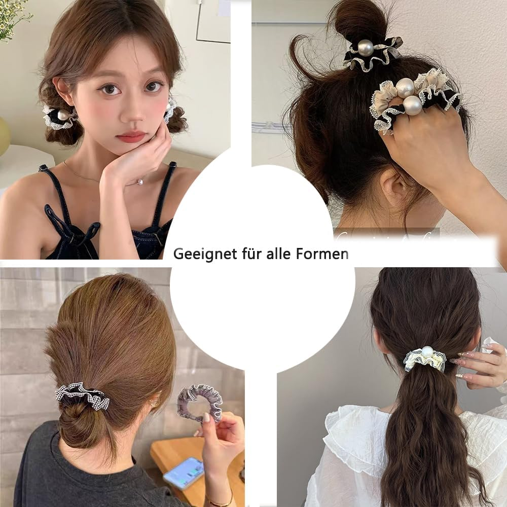 Hair Scrunchie, Plaid Lace Hair Bobbles Ponytail Holder, Elastic Hair Bobbles for Women and Girls (Pack of 4) image number 2