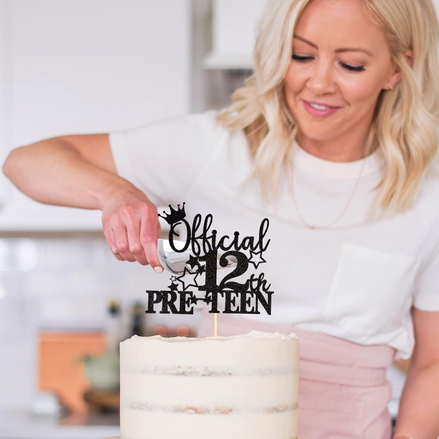 Confetti! 1Pc Black Official Pre-Teen 12 Cake Topper Glitter Happy 12Th Birthday Cake Pick Cheers to 12 Years Old Cake Decorations for Teen 12Th Birthday Party Supplies (Black) image number 4