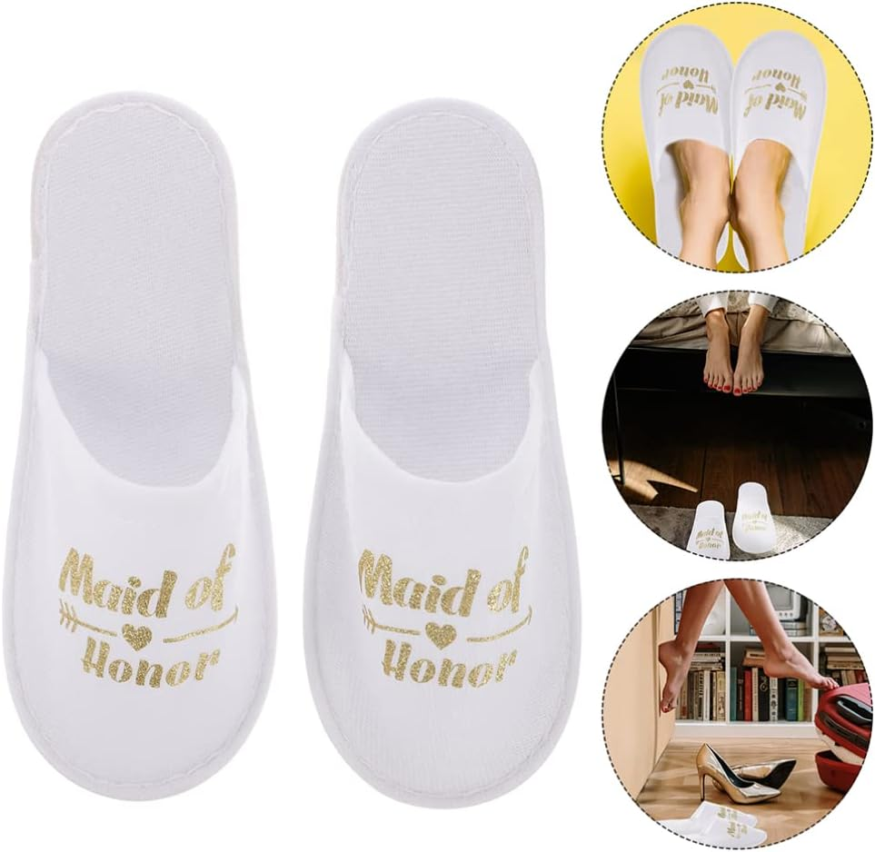 White Wedding Slippers: 2 Pairs Maid of Honor Slippers Closed Toe Spa Slippers Soft Bridesmaid Slippers Pajamas Party Bridesmaid Decor image number 6