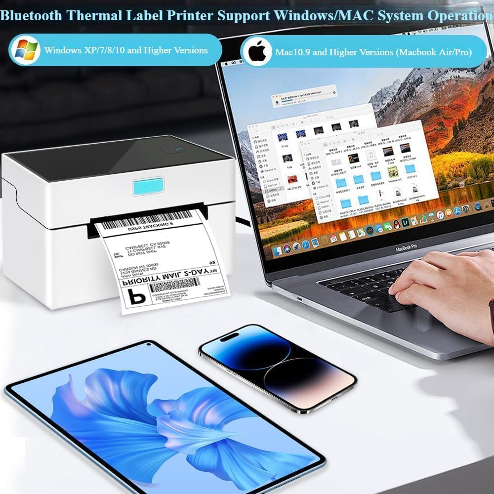 Thermal Label Printer Bluetooth, USB Thermal Printer, Label Printer 203DPI, Thermal Printer for Shipping Labels, Wireless Shipping Label Printer image number 3