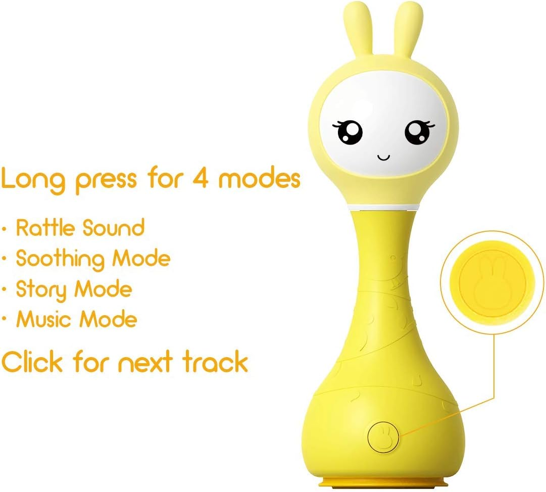 Alilo Smarty Rattle R1 Baby Toy &ndash; Interactive Sound & Light Rattle for Infants 0&ndash;24 Months | Bpa-Free Silicone | Musical Learning Toy with Stories, Colour Recognition & Soothing Lights (Yellow) - Blue image number 2