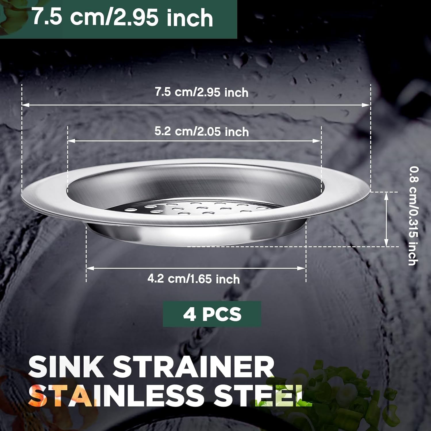 Flutesan 4 Pcs 7.5 Cm /3 Inch Sink Strainer, Kitchen Stainless Steel Sink Drain Strainer, Dishwasher Safe, Inner Diameter 5.2 Cm /2 Inch image number 1