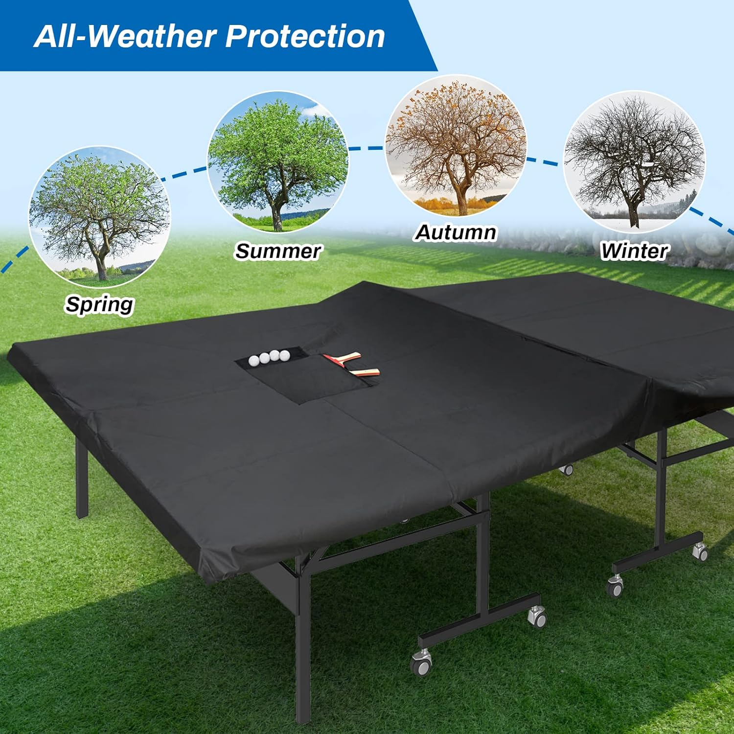 Coolrunner Ping Pong Table Cover - Waterproof Indoor & Outdoor, 420D Oxford Fabric for Folding & Flat Tables image number 4