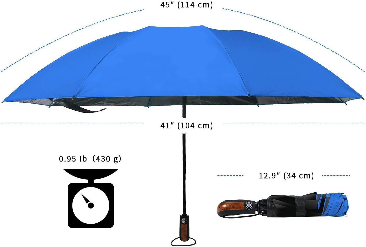 HAILSTORM Folding Reverse Umbrella with UV and UPF50+ Protection - Inverted Windproof Umbrellas with Lightweight Fiberglass Frame - Royal Blue image number 1