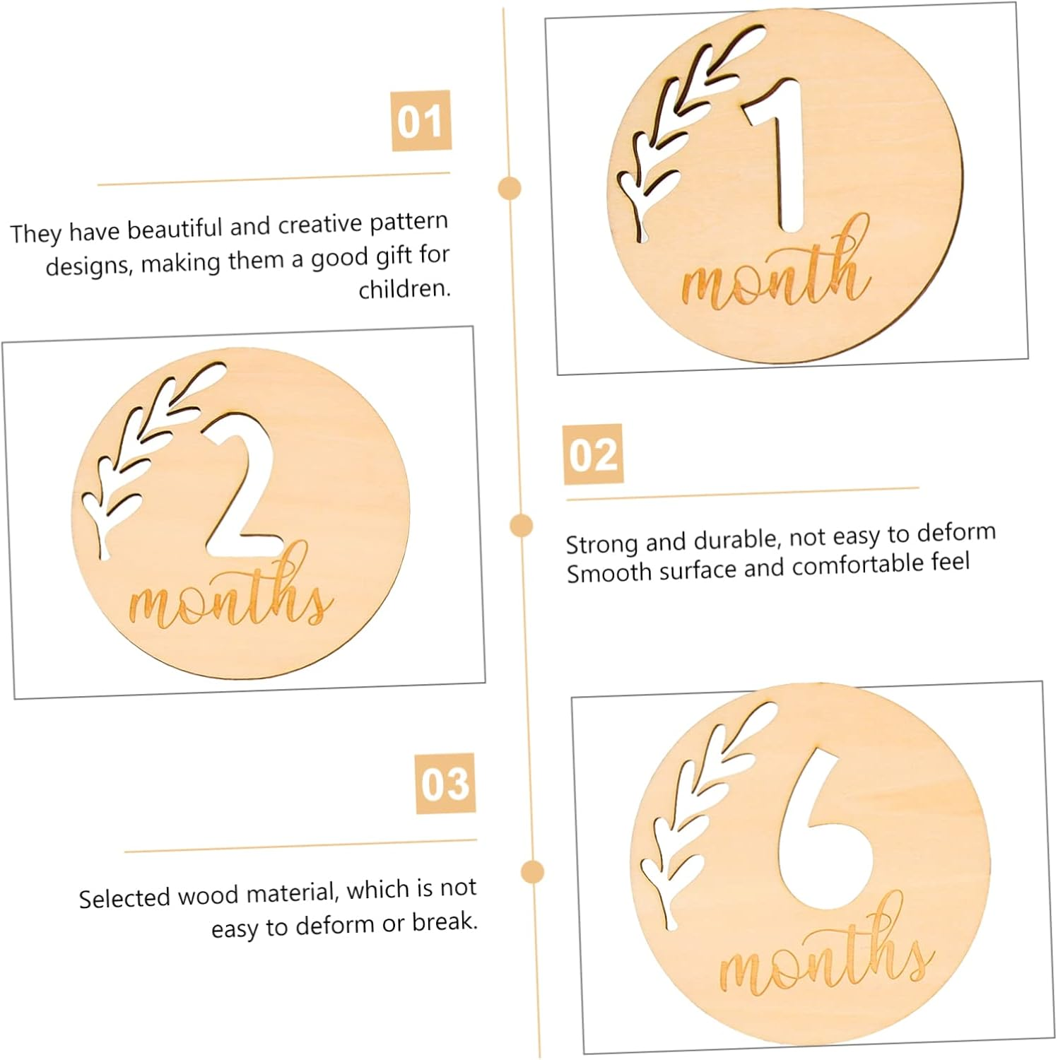 SUPVOX 12Pcs Hollowed Wooden Monthly Cards Baby Milestone Photo Props Infant Growth Announcement Newborn Baby Shower Commemorative Set image number 2
