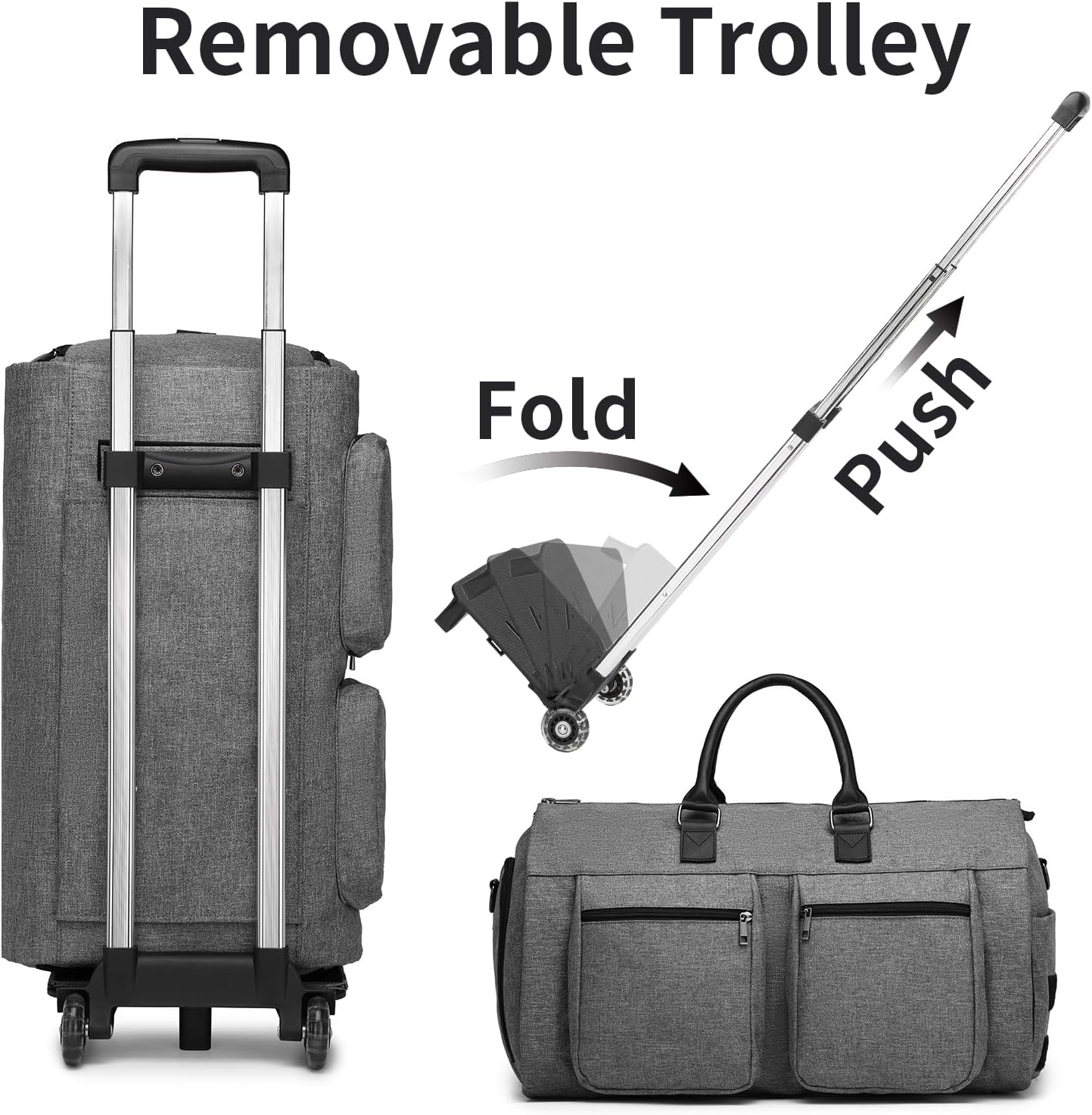 Rolling Garment Bags,Garment Bag with Wheels Travel Garment Bag with Shoe Compartment Rolling Duffle Bag with Wheels, A1-Grey-2P image number 2