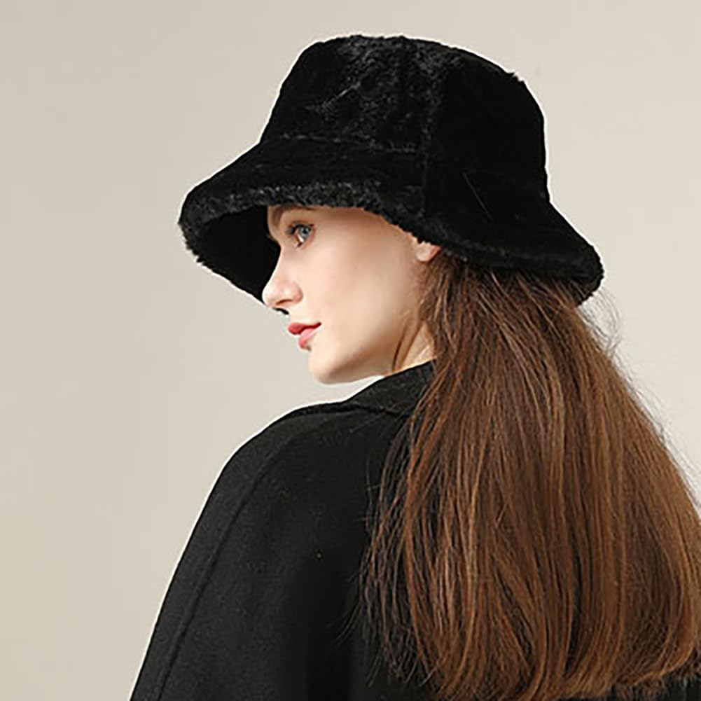 XYIYI Furry Bucket Hat Fluffy Winter Warmer Fisherman Cap for Women image number 3