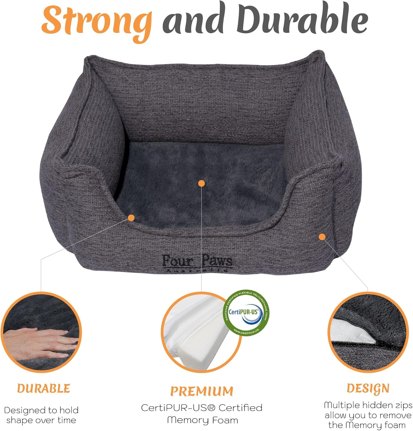 Small Dog Bed - Certipur-Us&reg; Certified Memory Foam, Plush Faux Fur and Jacquard Fabric with Anti-Slip Bottom, Easy-To-Clean Removable Cover image number 2