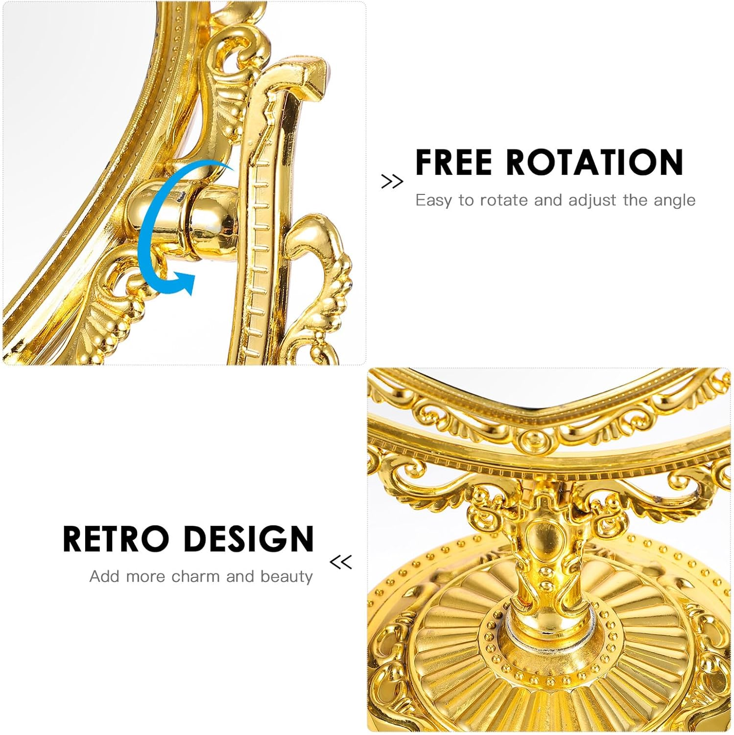 TEHAUX Vintage Heart-Shaped Desktop Makeup Mirror with Stand, Double-Sided Cosmetic Countertop Mirror in Gold, Suitable for Bathroom and Bedroom Vanity Use image number 2