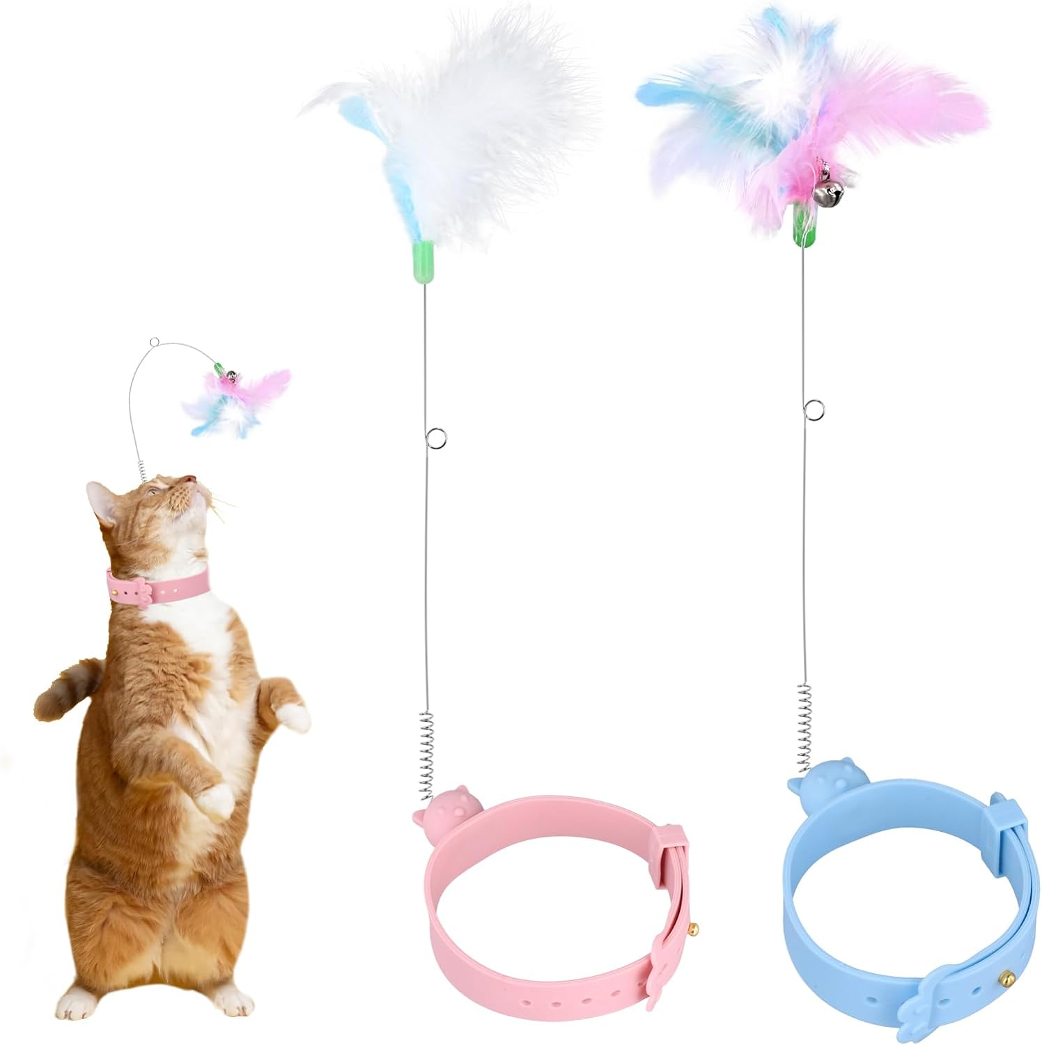 XIHIRCD 2Pcs Silicone Feather Cat Teasing Wands with Adjustable Collar, Bell Cat Interactive Teaser Toys for Indoor Play & Training image number 2