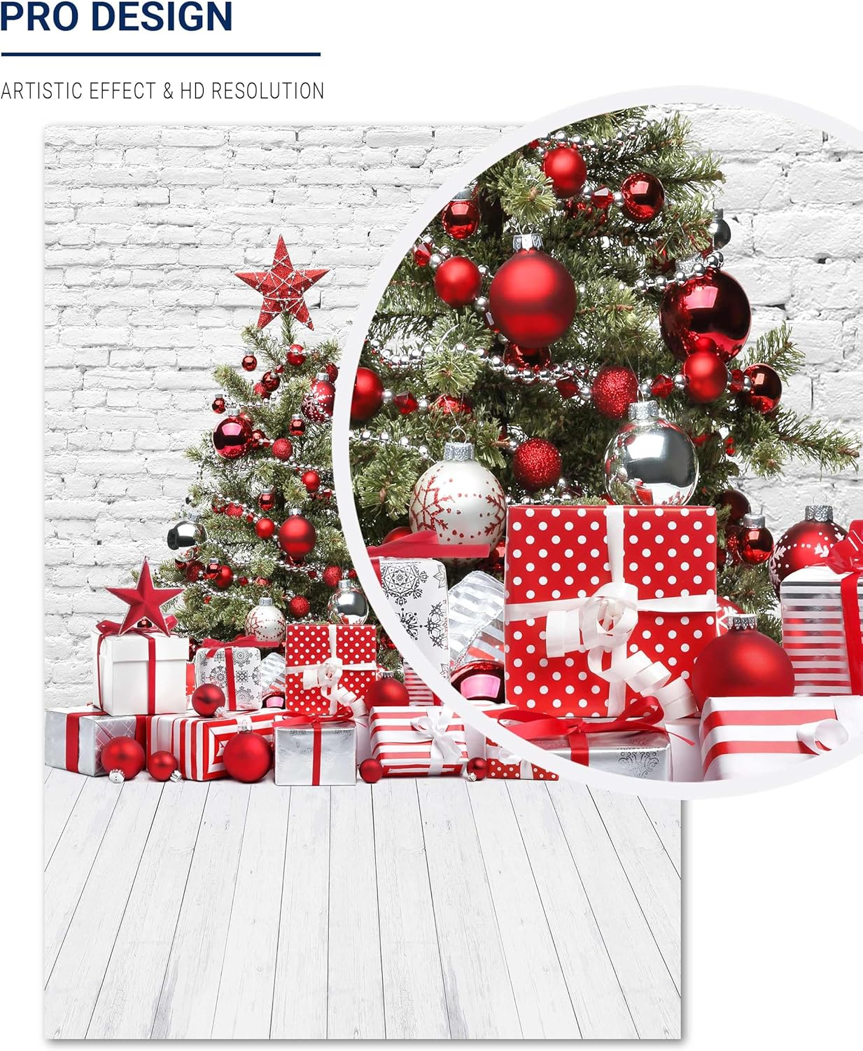 Allenjoy Christmas White Brick Wall Wood Floor Backdrop Photography Xmas Tree Gifts Vintage New Year Wall Decor Winter Background 5X7Ft Kids Newborn Baby Shower Portrait Photo Booth Photoshoot Props image number 3
