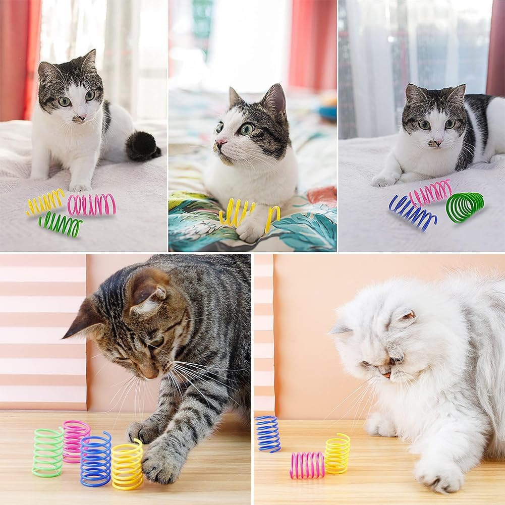 Plastic Spiral Springs, Colourful Spiral Springs, Pack of 4 Interactive Spiral Cat Toy, Cat Toy Spring, Cat Toy, Colourful Spiral, Colourful Spiral Cat with 3 Pompoms for Cats image number 3