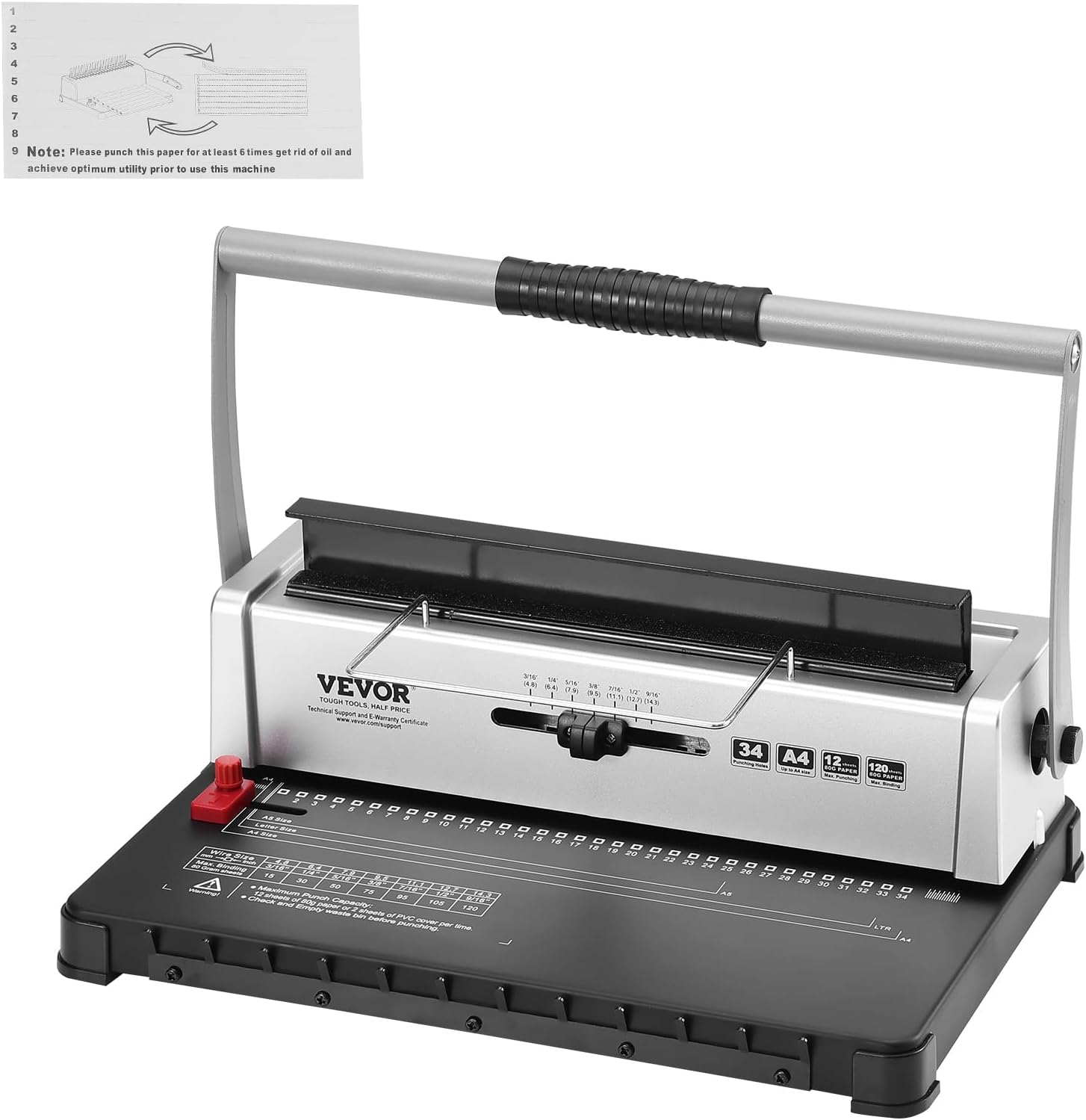VEVOR Coil Spiral Binding Machine, Manual Book Maker 34-Holes Binding 120 Sheets, Punch Binder with Adjustable 3/16" - 9/16" Coil Binding Spines and Side Margin, for Letter Size, A4, A5 image number 3