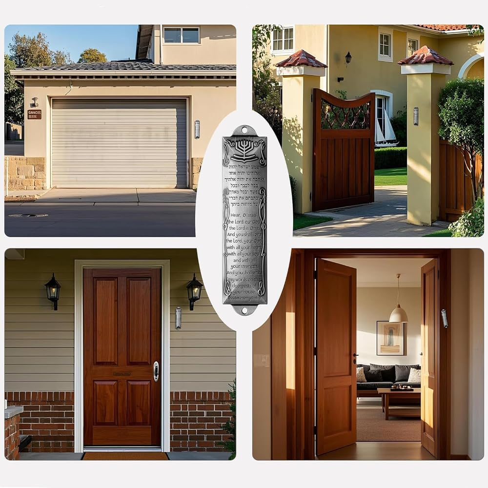 Durable Set of 3 Metal Mezuzah Cases with Scrolls,Jewish Door Blessing with English & Hebrew Scripture,Perfect for Housewarming and Jewish Home Decoration (Sliver) image number 2