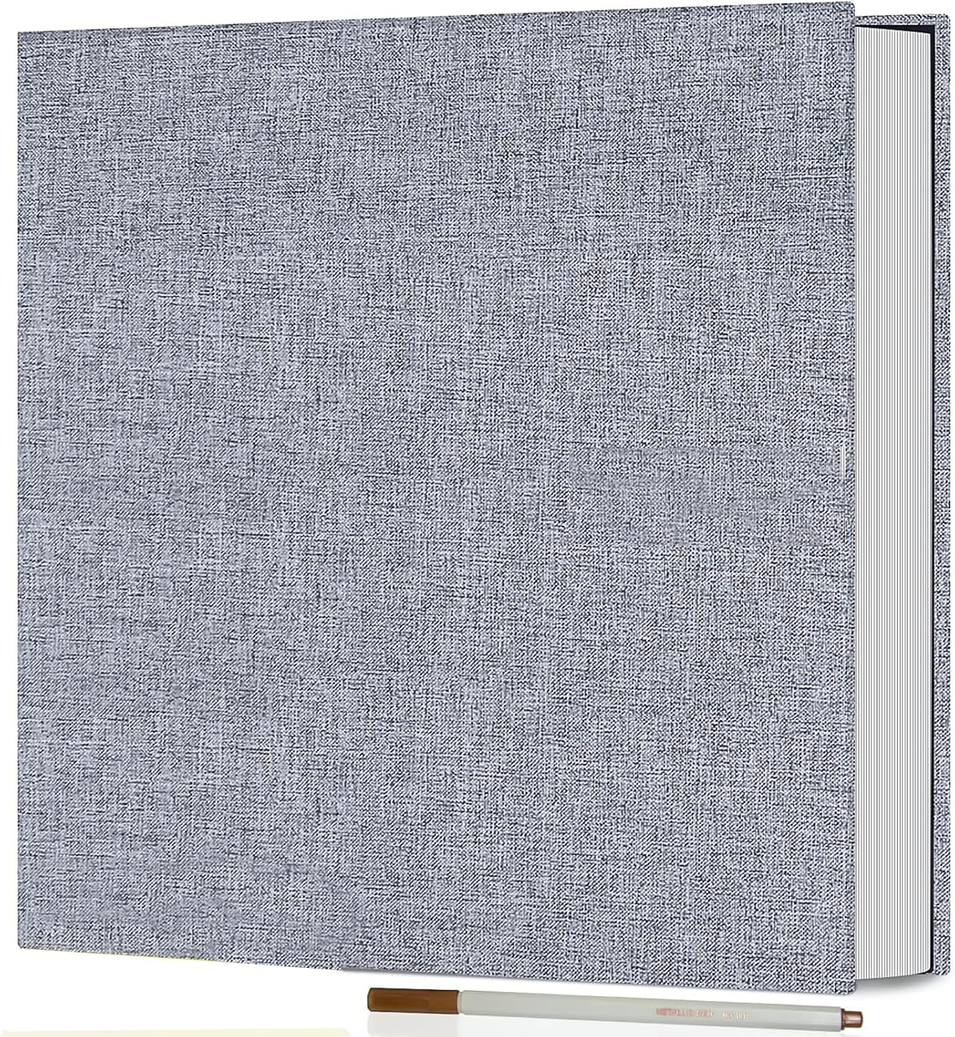 Large Photo Album Self Adhesive for 4X6 5X7 8X10 Pictures 60 Blank Pages,Diy Linen Scrapbook Album with 1 Metallic Pen (Classic, Grey, 11"X10.6" 60Pages) image number 5