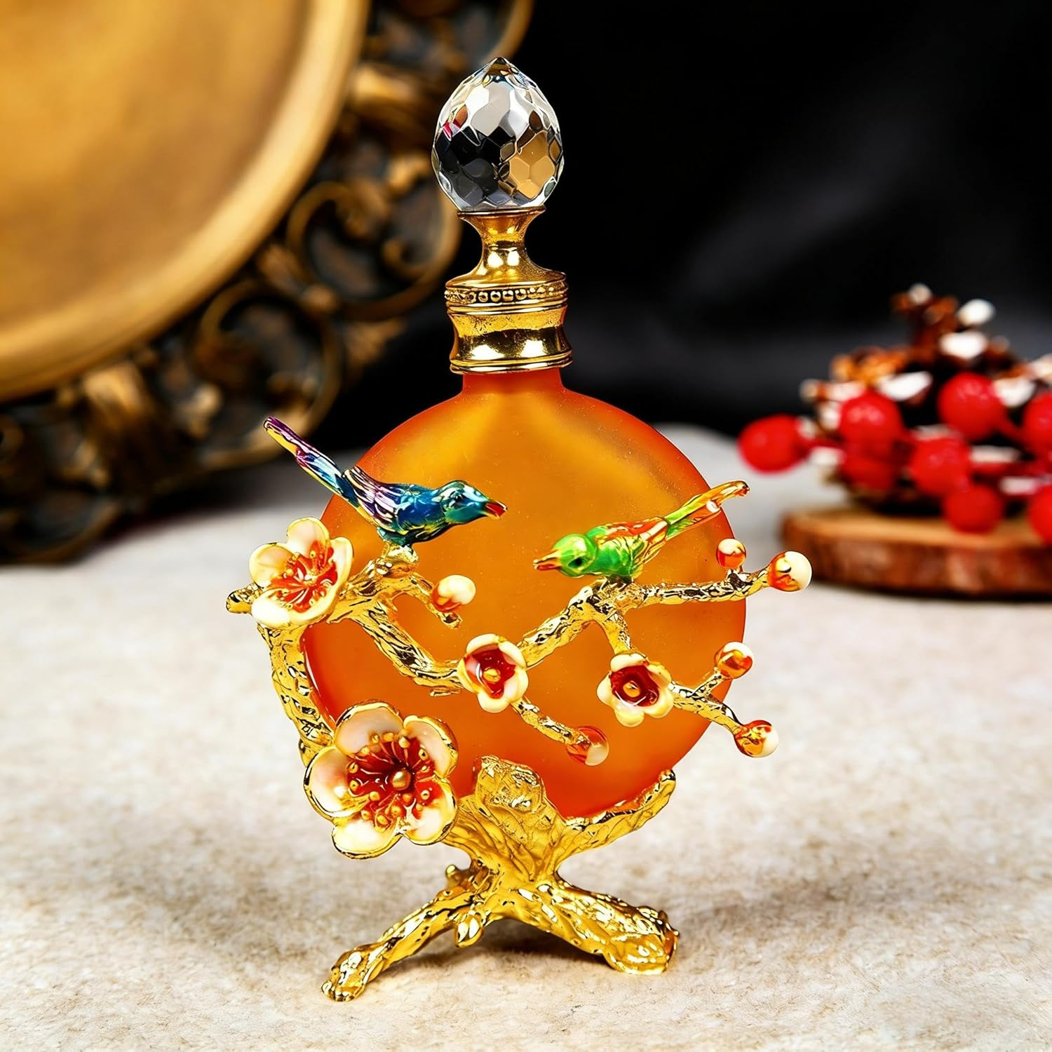 SEVENBEES Classic Vintage Antique Hollow-Out Flower Refillable Perfume Bottle