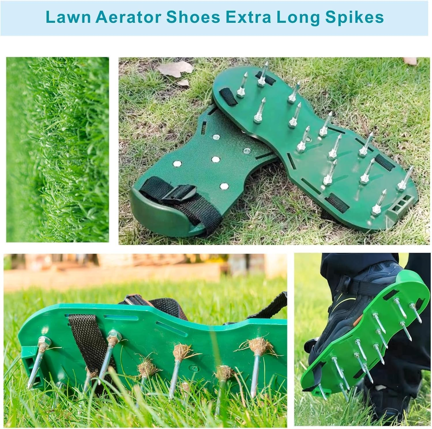 Lawn Aerator with Adjustable Straps Lawn Aerator Shoes with Dual Straps on Instep for Effectively Aerating Lawn Soil, Lawn Tool One Size Fits All Pre-Assembled Heavy Duty Spiked Sandals （Green） image number 3