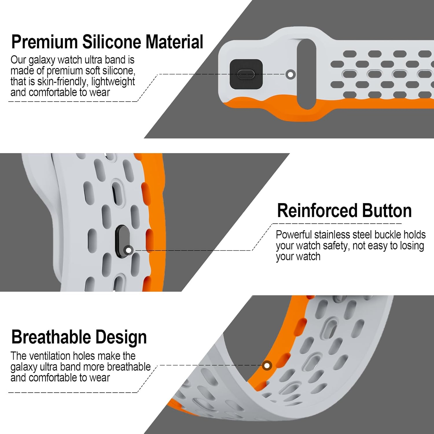 Compatible with Samsung Galaxy Watch Ultra Strap, Silicone Sport Breathable Bands for Galaxy Watch Ultra Men Women image number 6