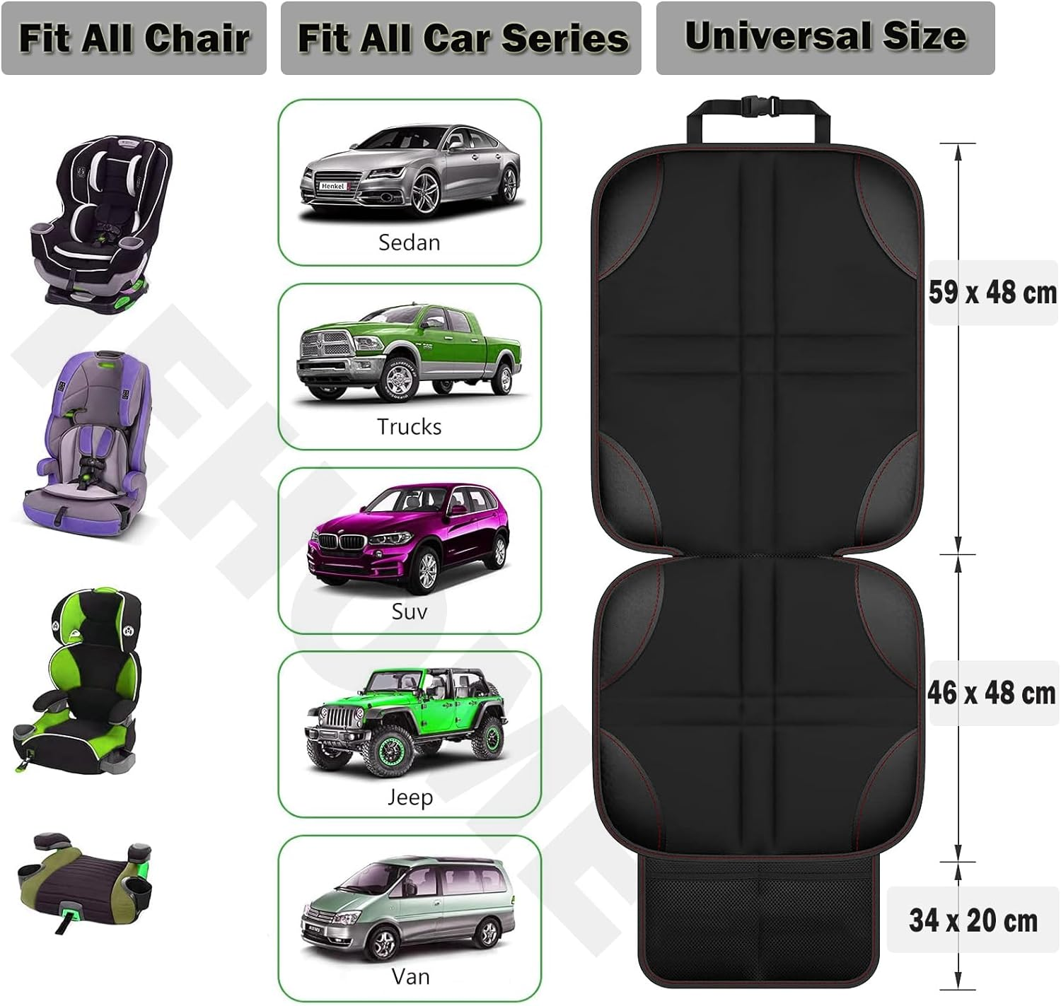 Car Seat Protector for Child Seat, 2 Pack Seat Mats for Car, 600D Thick Waterproof Car Seat Cover Non-Slip Backing Pad for Pets, Universal Wear Resistant Carseat Mat with Organizer Pockets image number 6