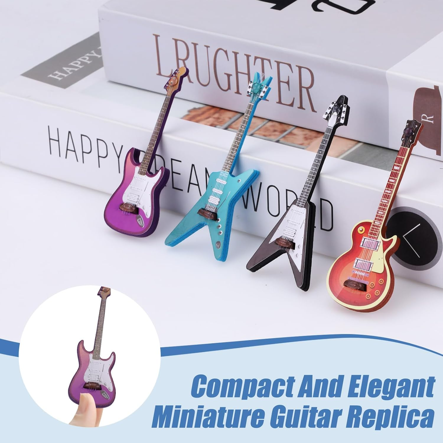 4 Pcs Miniature Guitar Bass Model, Miniature Electric Guitar, 1:12 Scale Mini Wooden Musical Instrument for Dollhouse Accessories, Mini Music Room, Home Decoration image number 3