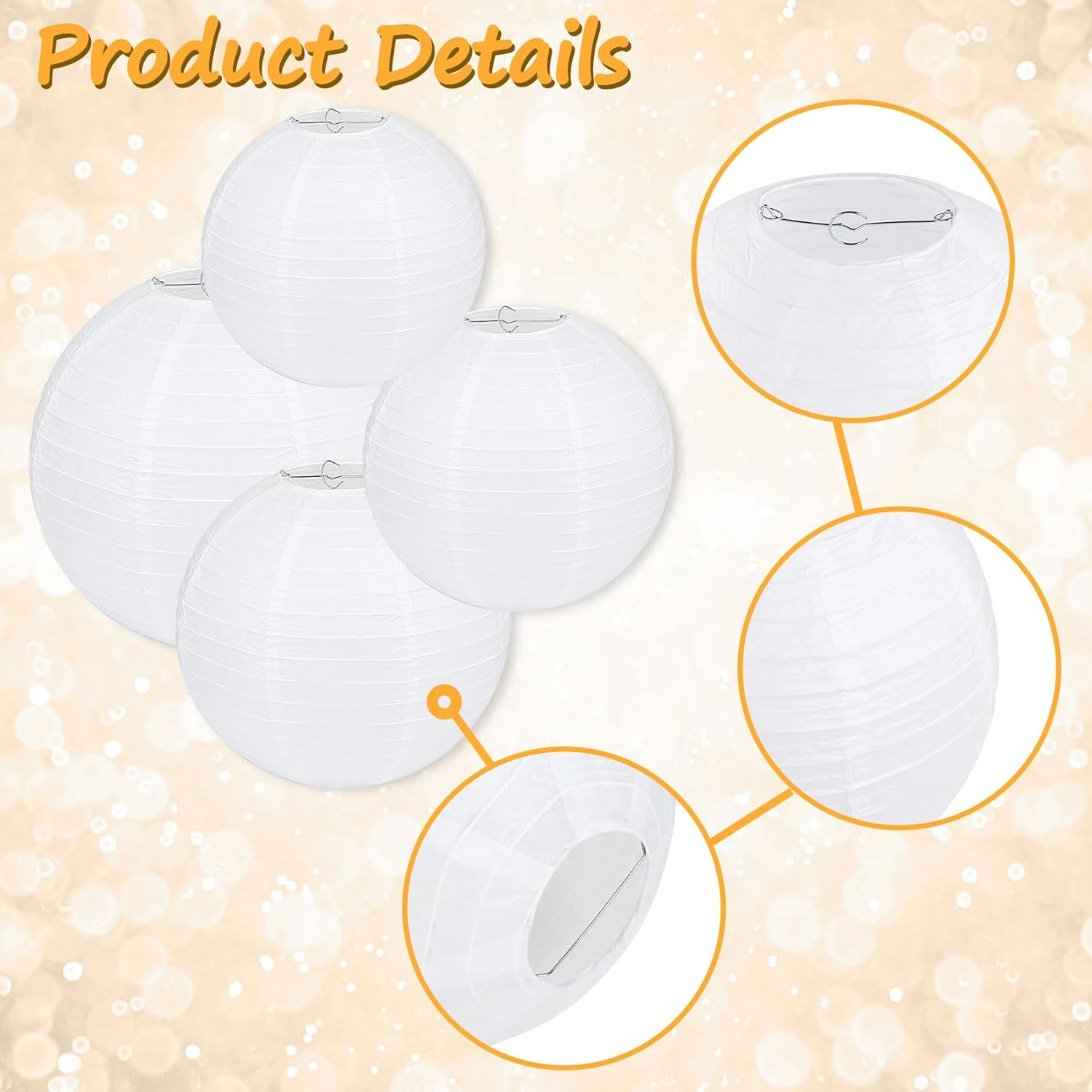 Pack of 30 Paper Lanterns, White with LED Lights, Hanging Paper Lanterns with 30 Warm White Mini LED Balloons Lights, round Paper Lampshade for Decoration, Wedding, Garden Party (Diameter 15 image number 1
