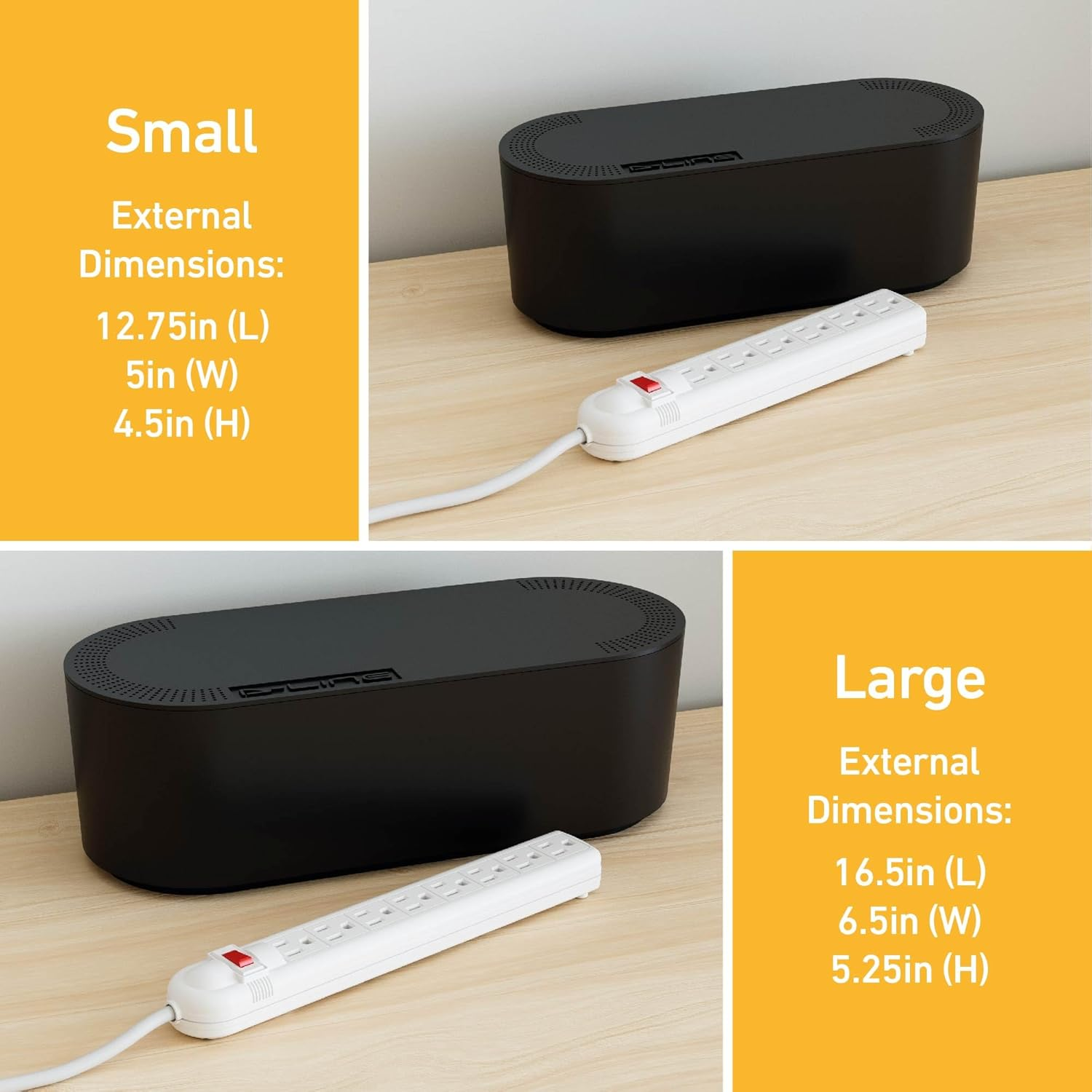 D-Line Cable Management Box | Hide and Conceal Power Strips and Electrical Cords from Tvs, Computers, Gaming Consoles and Pcs | Cord Organizer Made from Electrically Safe ABS Material | Small, Black image number 4