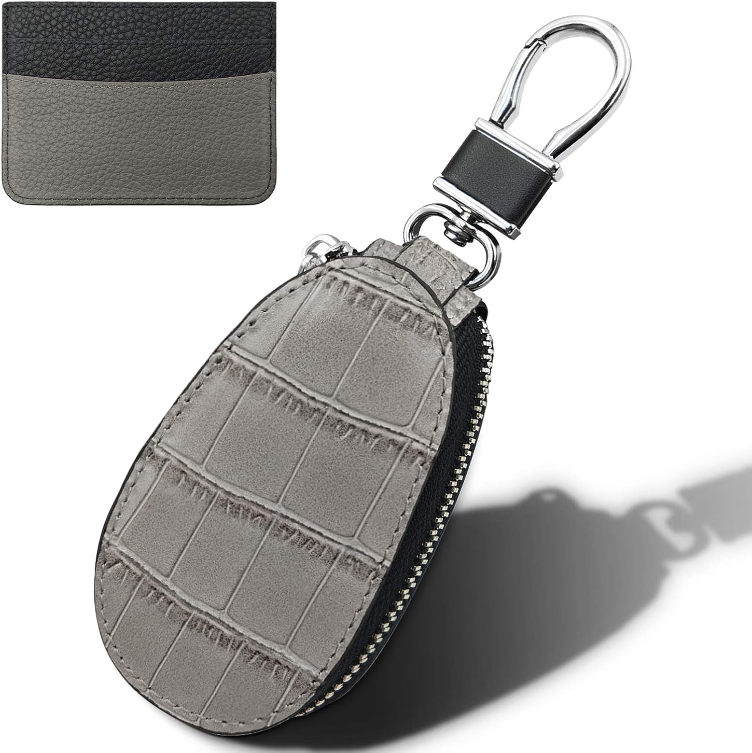 Luckycoin Universal Hanging Waist Crocodile Pattern Leather Car Key Fob Case Crocodile Pattern Car Key Holder with Hook,Key Fob Cover Car Key Fob Protector Key Holder Case,Key Chain image number 3